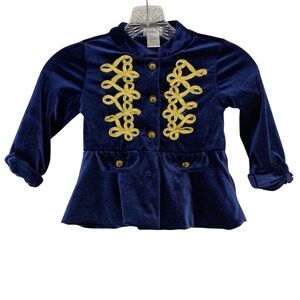 Nicole Miller Velvet-Like Military-Style Jacket - Blue & Gold Kid’s Size 3T